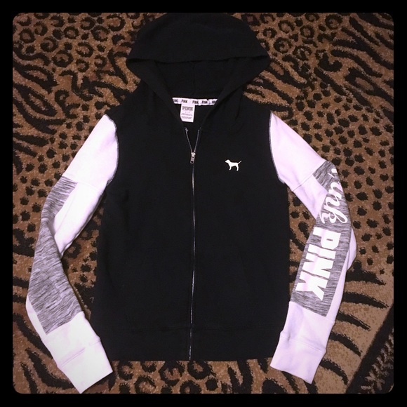 PINK Victoria's Secret Tops - Vs pink Black zip up hoodie